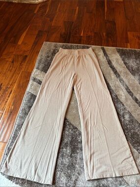 High-Rise Wide-Leg Pants in Light Taupe
